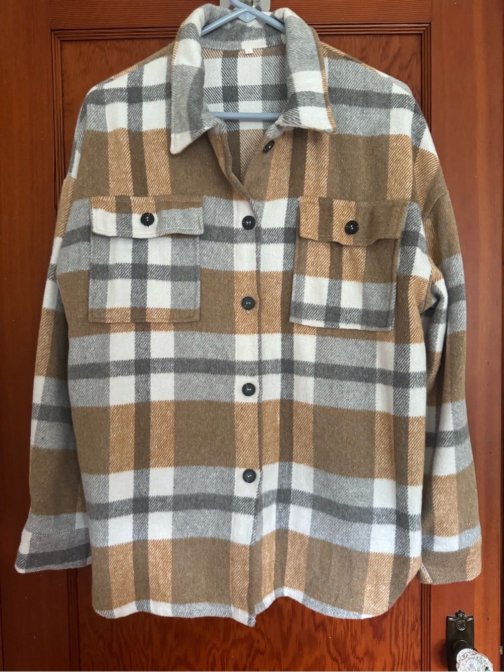 SHEIN Orange, Gray & White Plaid Shacket